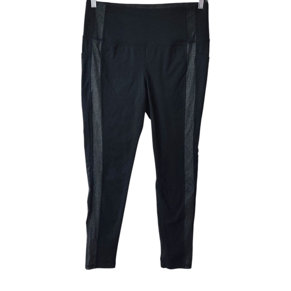 CHICO'S Ponte Pull-on Pants 2/L Ankle Shimmer Side Stripe Leggings Pockets - Picture 1 of 10